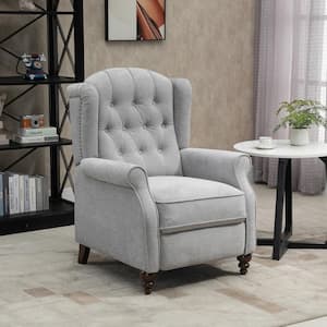 34 in. W Gray Elegant Nailhead Tufted Recliner, Push Back Accent Chair with Rubber Wooden Legs