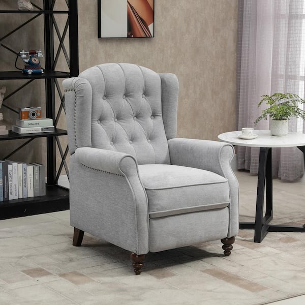 Boyel Living 34 in. W Gray Elegant Nailhead Tufted Recliner, Push Back Accent Chair with Rubber Wooden Legs