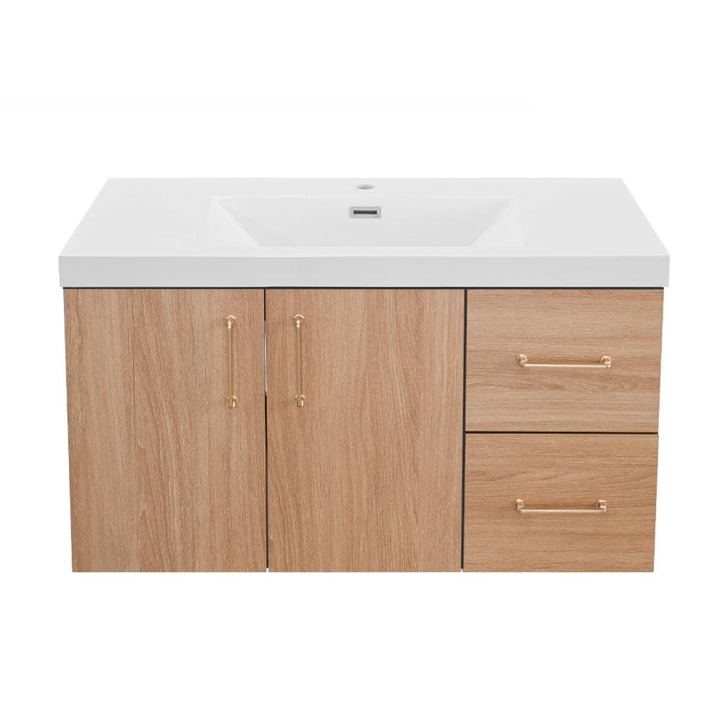 36 in. Wall-Mounted Golden Oak Bath Vanity with White Cultured Marble Top Assembled price history on PriceWatchPro