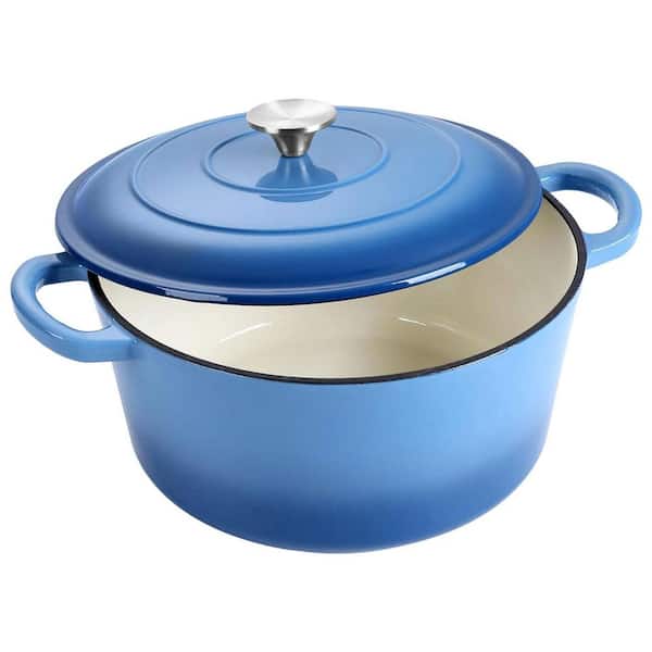 6 qt. Round Enameled Cast Iron Dutch Oven in Blue with Lid, Nonstick Cookware for Braising, Roasting, Baking
