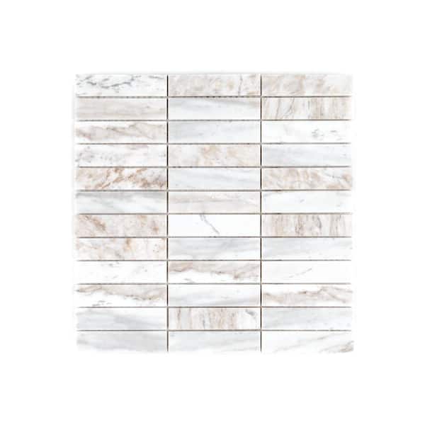 Calico Stack Cream 12 in. x 12 in. Rectangle Polished Marble Wall and Floor Mosaic Tile (1 sq. ft./Each)