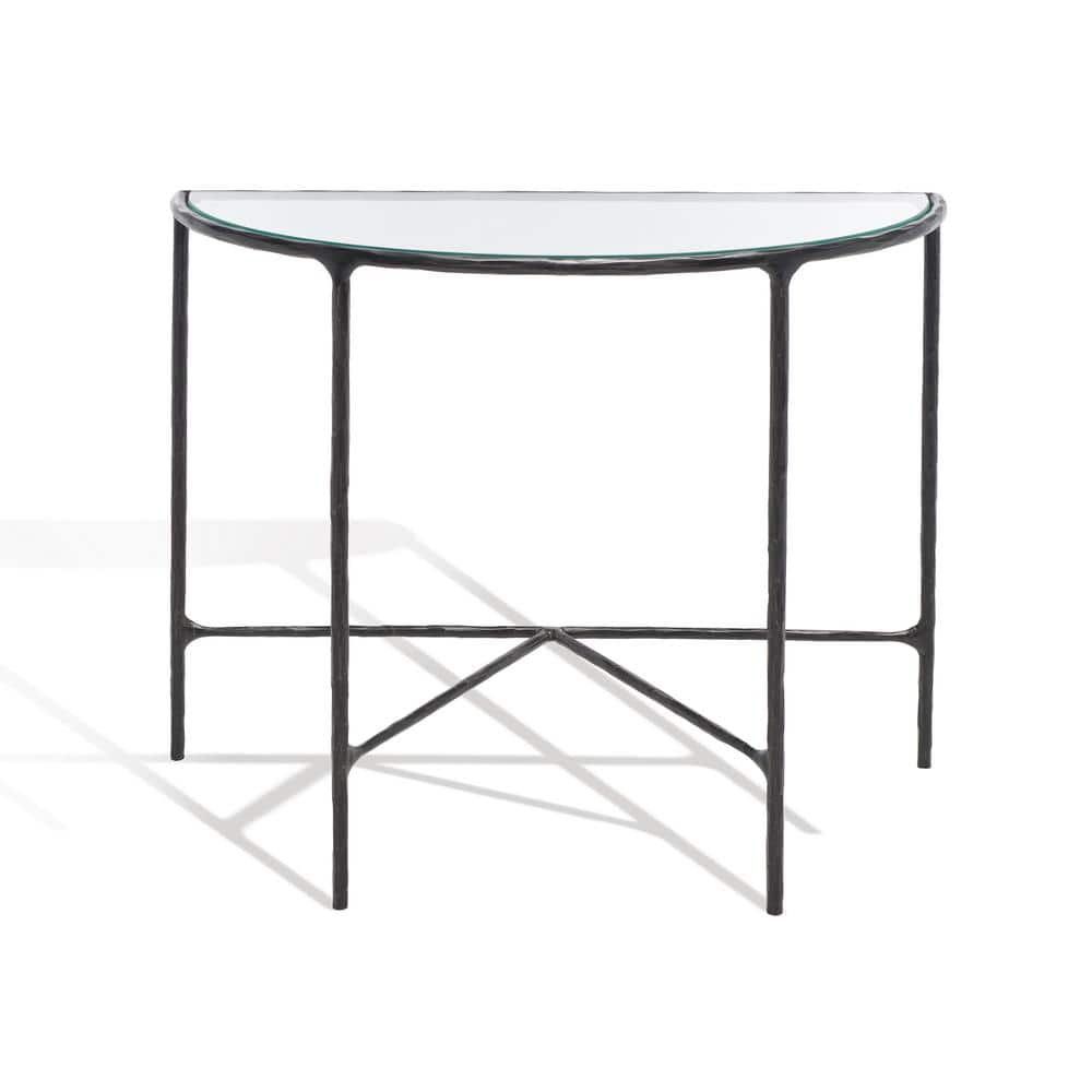Aristocratic 36'' Black Metal & Glass Demilune Console Table