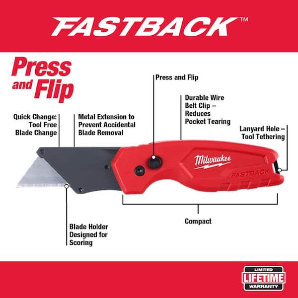 Milwaukee 100 ft. Bold Line Chalk Reel Kit with Red Chalk and FASTBACK  Compact Folding Utility Knife 48-22-3986-48-22-1500 - The Home Depot