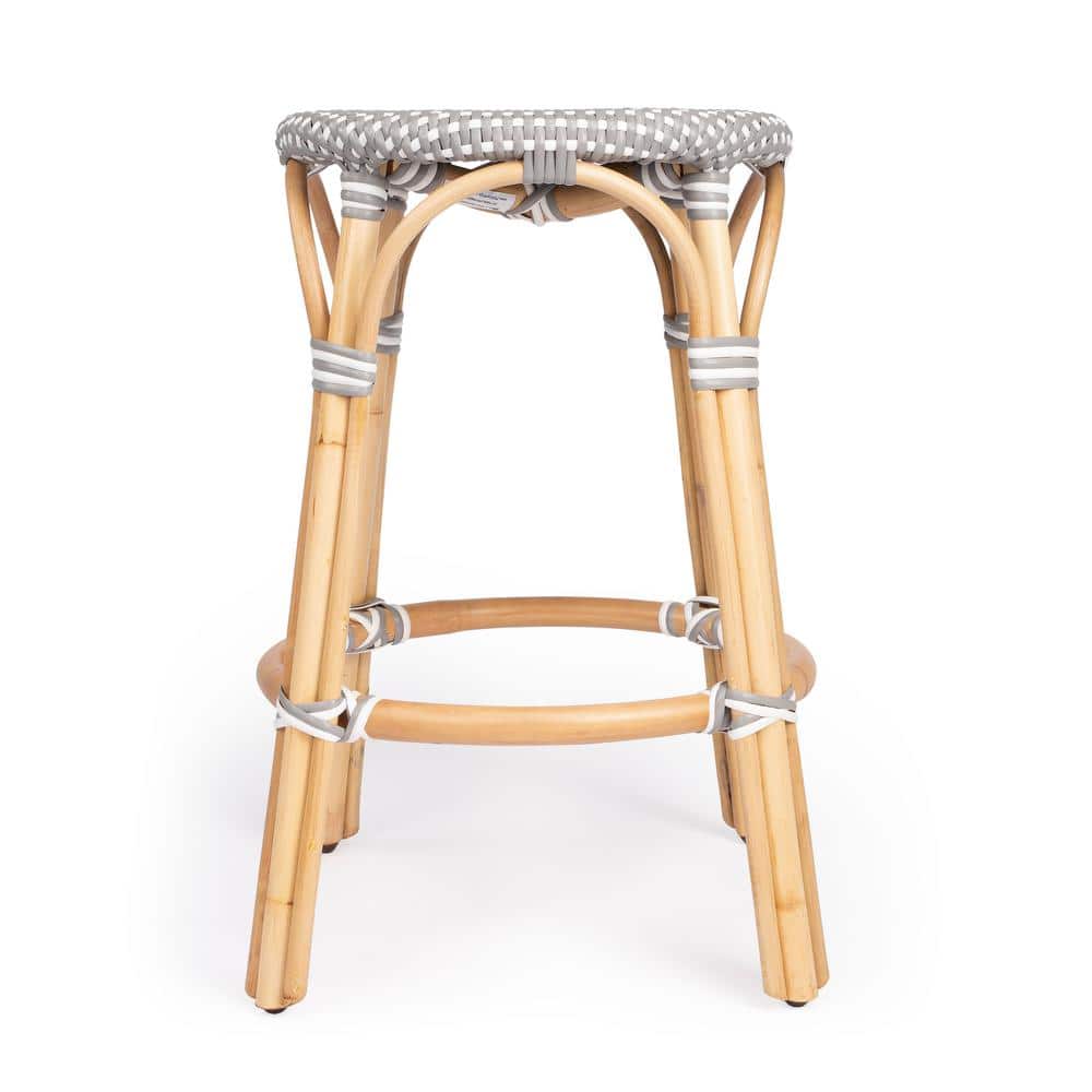 Côte d'Azur Inspired Gray & White Rattan Counter Stool
