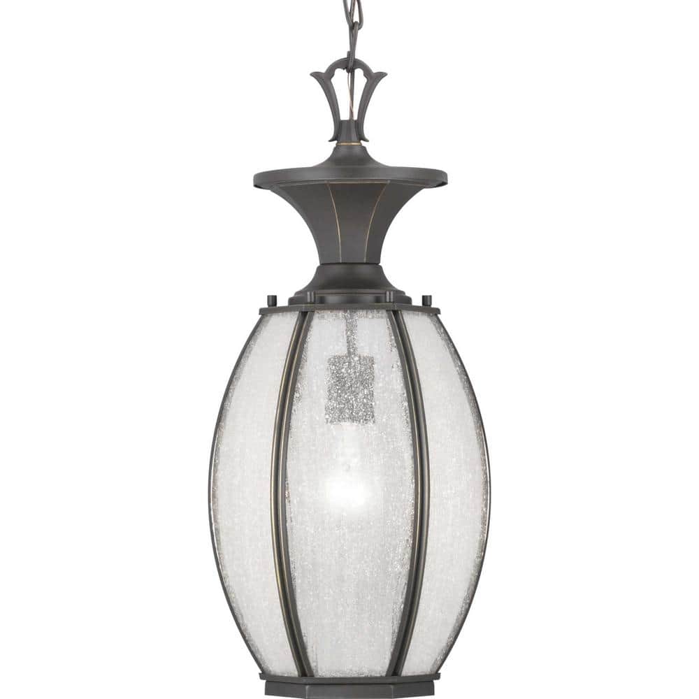 Antique Bronze Outdoor Hanging Lantern with Seeded Glass