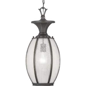River Place Collection 1-Light Antique Bronze Clear Seeded Glass New Traditional Outdoor Hanging Lantern Light