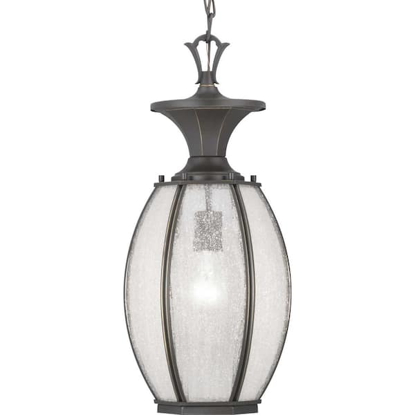 Progress Lighting River Place Collection 1-Light Antique Bronze Clear Seeded Glass New Traditional Outdoor Hanging Lantern Light