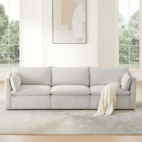 Nereidix 114 in. 3-Piece Fabric Modern Sofa Sectional Sofa in Light Grey with Arms for Living Room