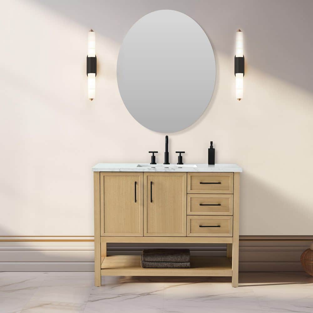 Oliver 42 in. W Bath Vanity in Light Oak with Engineered Stone Top in Arabescato with White Sink price history on PriceWatchPro