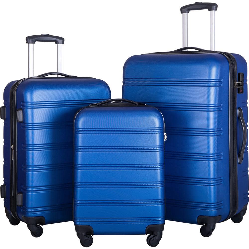 Merax Dark Blue 3-Piece Expandable ABS Hardside Spinner Luggage Set ...