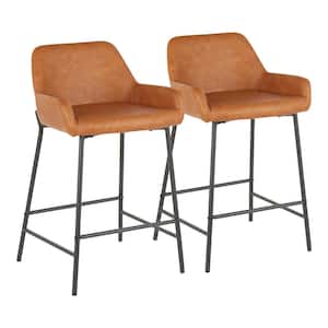 Daniella 24 in. Industrial Counter Stool in Camel Faux Leather Industrial Counter Stool (Set of 2)