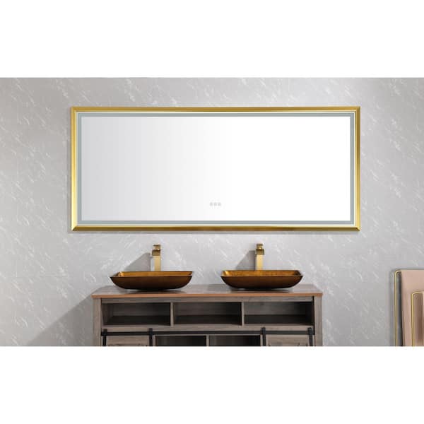 Brushed Gold 84 in. W x 48 in. H LED Classic Rectangle Aluminium Framed Wall Mirror