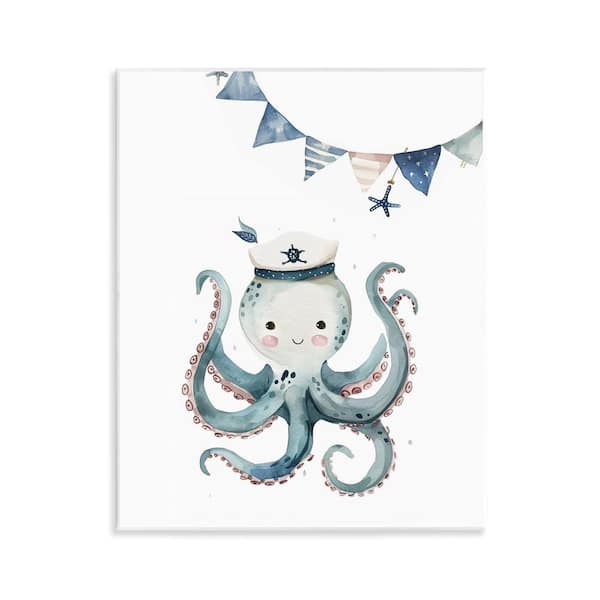 Stupell Industries Cute Octopus Sailor by LSR Design Studio Unframed Animal Graphic Art Print 14 in. x 11 in.