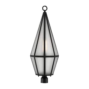 Peninsula 1-Light Matte Black Metal Hardwired Outdoor Weather Resistant Post Light with Art Glass and No Bulbs Included