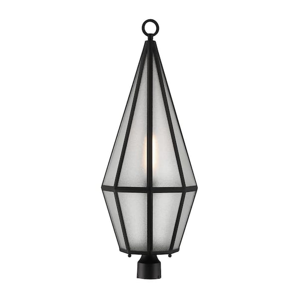 Savoy House Peninsula 1-Light Matte Black Metal Hardwired Outdoor Weather Resistant Post Light with Art Glass and No Bulbs Included