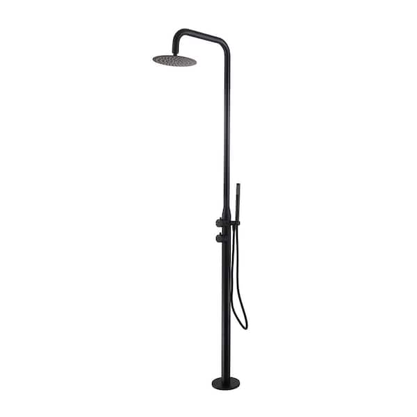 Double Handle 1-Spray Outside Shower Faucet 1.8 GPM with Ceramic Disc Valves Freestanding Shower System in Matte Black