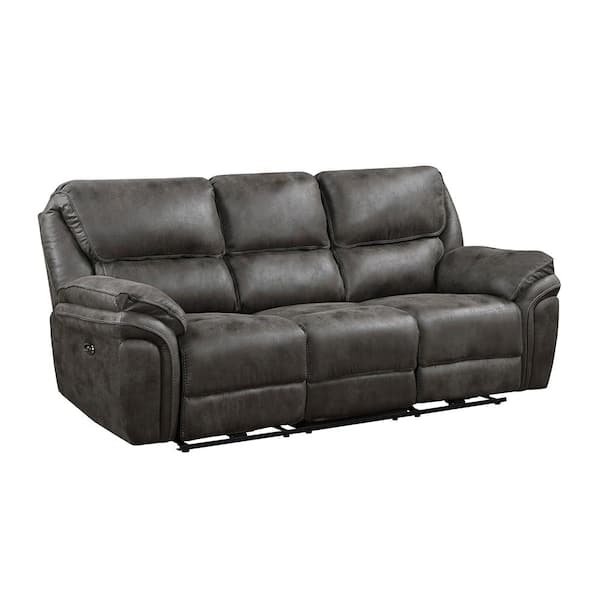 Arlo 90 in. W Straight Arm Microfiber Rectangle Power Reclining Sofa in. Gray