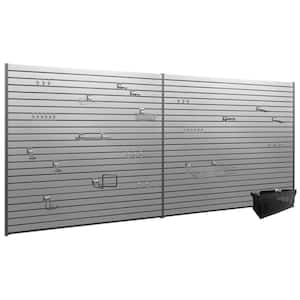 71.75 in. H x 160 in. W PVC Slat Wall Panel Set in Silver with 40-Piece Accessory Kit (80 sq. ft.)