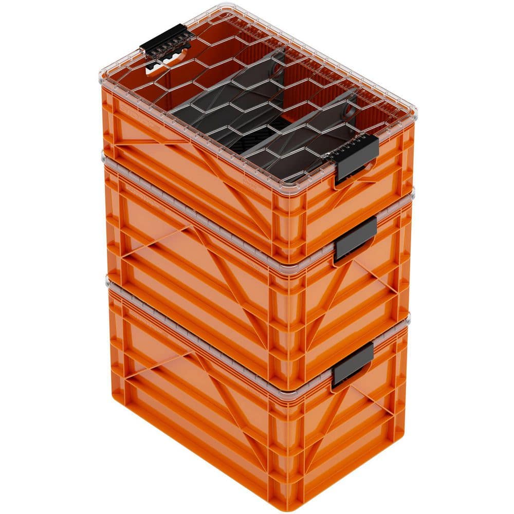 Crate Pro Pack 2 Full-Size and 1 Half-Size Heavy Duty Stackable Storage Bins with Lids, Dividers and Mats Orange price history on PriceWatchPro