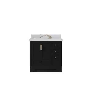 Alys 36 in. W x 22 in. D x 36 in. H Left Offset Single Sink Bath Vanity in Black with 2 in. Calacatta Gold qt Top