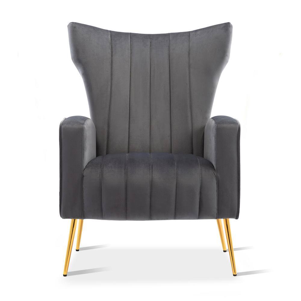 Gray Metal Frame Modern Gold Leg Arm Accent Chair With Velvet Upholstery