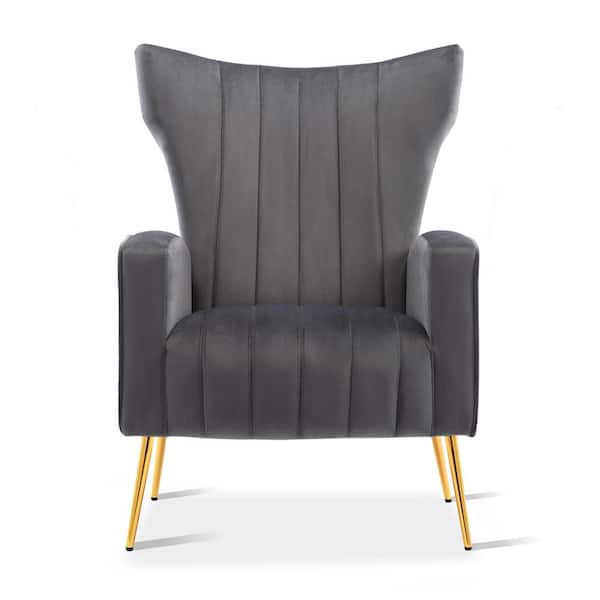 Unbranded Gray Metal Frame Modern Gold Leg Arm Accent Chair With Velvet Upholstery