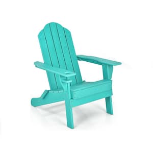 Turquoise Folding Wood Patio Adirondack Chair Weather Resistant Cup Holder Yard