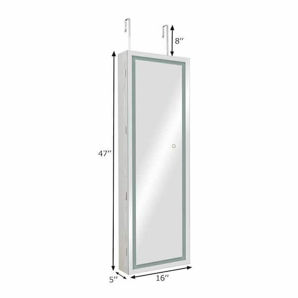 Costway White Jewelry Armoire with LED Light Mirrored 47 in. H x 16 in ...