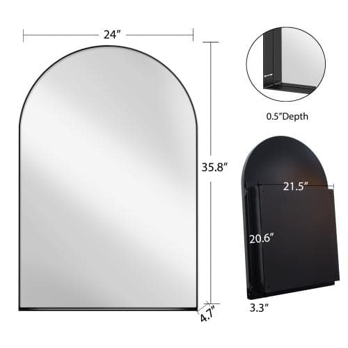 Aoibox 24 in. W x 36 in. H Arched Metal Medicine Cabinet with Mirror and Adjustable Shelves in Matte Black for Bathroom