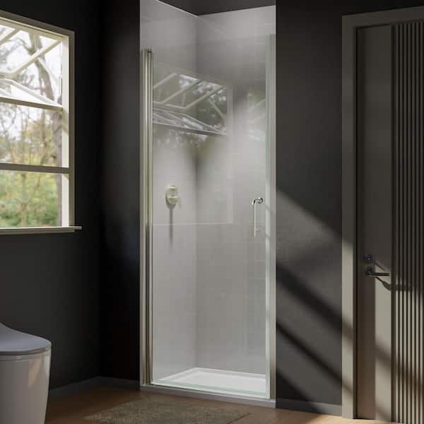 32-34 in. W x 72 in. H Pivot Semi-Frameless Shower Door in Brushed Nickel with Clear Glass