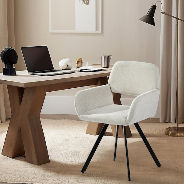 Homy Casa CALF Swivel Task Chair (Set of 2) - Beige Fabric Upholstered Armchair with Metal Frame Ergonomic and Stylish Office