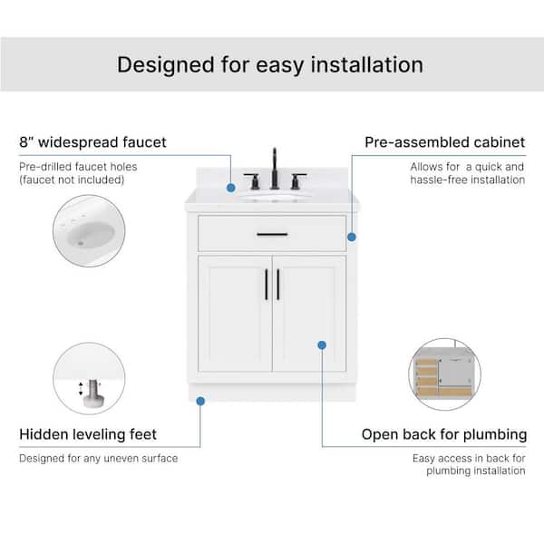 ARIEL Hepburn 30 in. W x 22 in. D x 36 in. H Single Sink