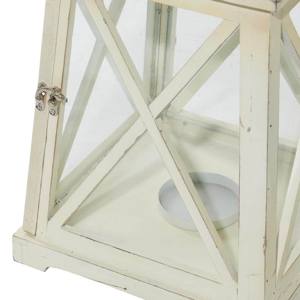 Set of 2 White Wood and Glass Hanging Candle Lanterns