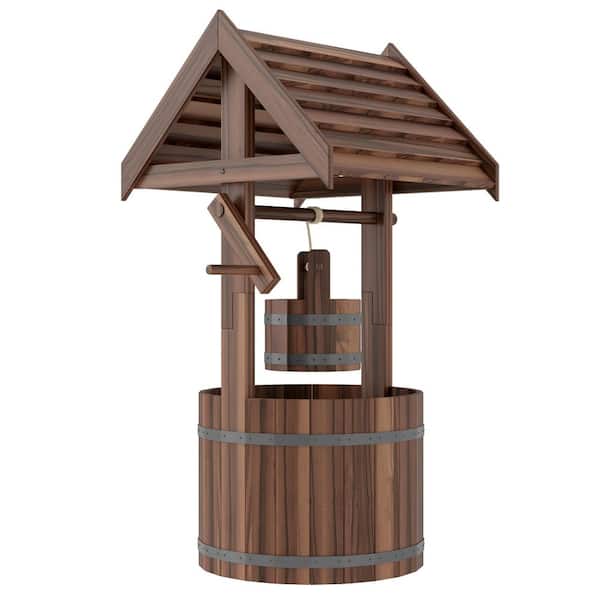Wishing Well for Outside, Wood Wishing Well Planter with Hanging Bucket, Decorative Planter, Carbonized