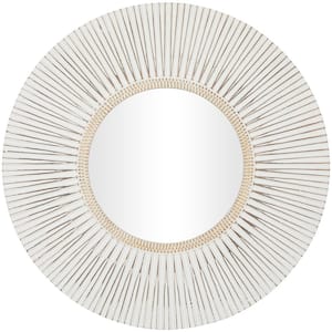 48 in. x 48 in. Round Framed White Wall Mirror with Beaded Inner Circle