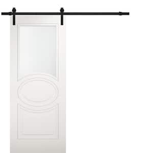 7012 18 in. x 84 in. White Finished MDF Sliding Door with Black Barn Hardware