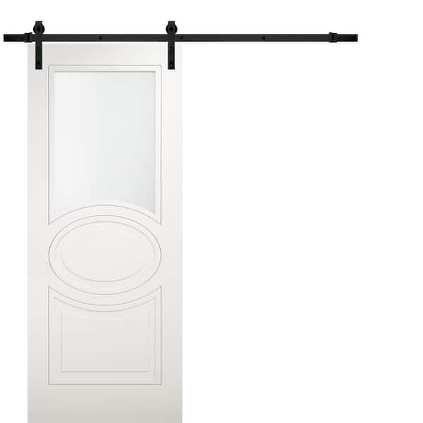 VDOMDOORS 24 in. x 96 in. White Finished MDF Sliding Door with Black Barn Hardware