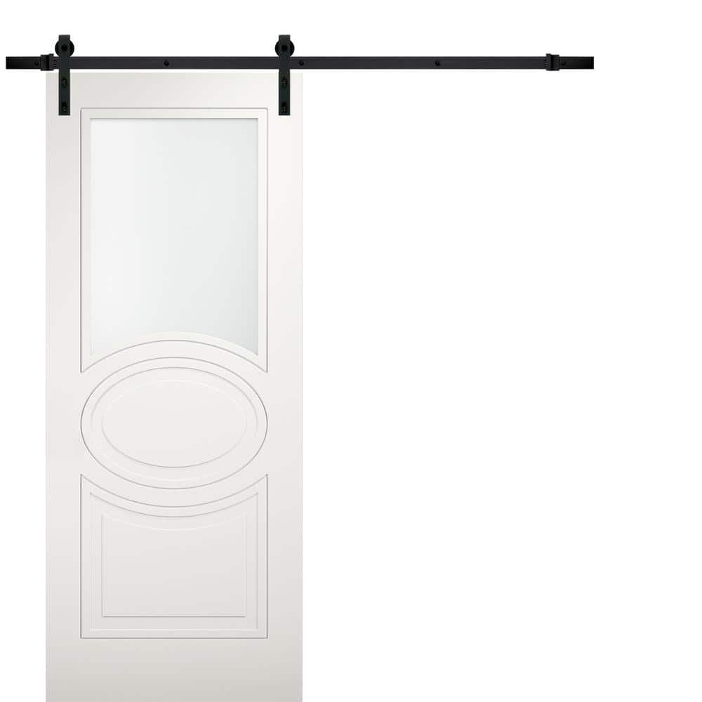 Assembly Required 28 in. x 96 in. White Finished MDF Sliding Door with Black Barn Hardware price history on PriceWatchPro