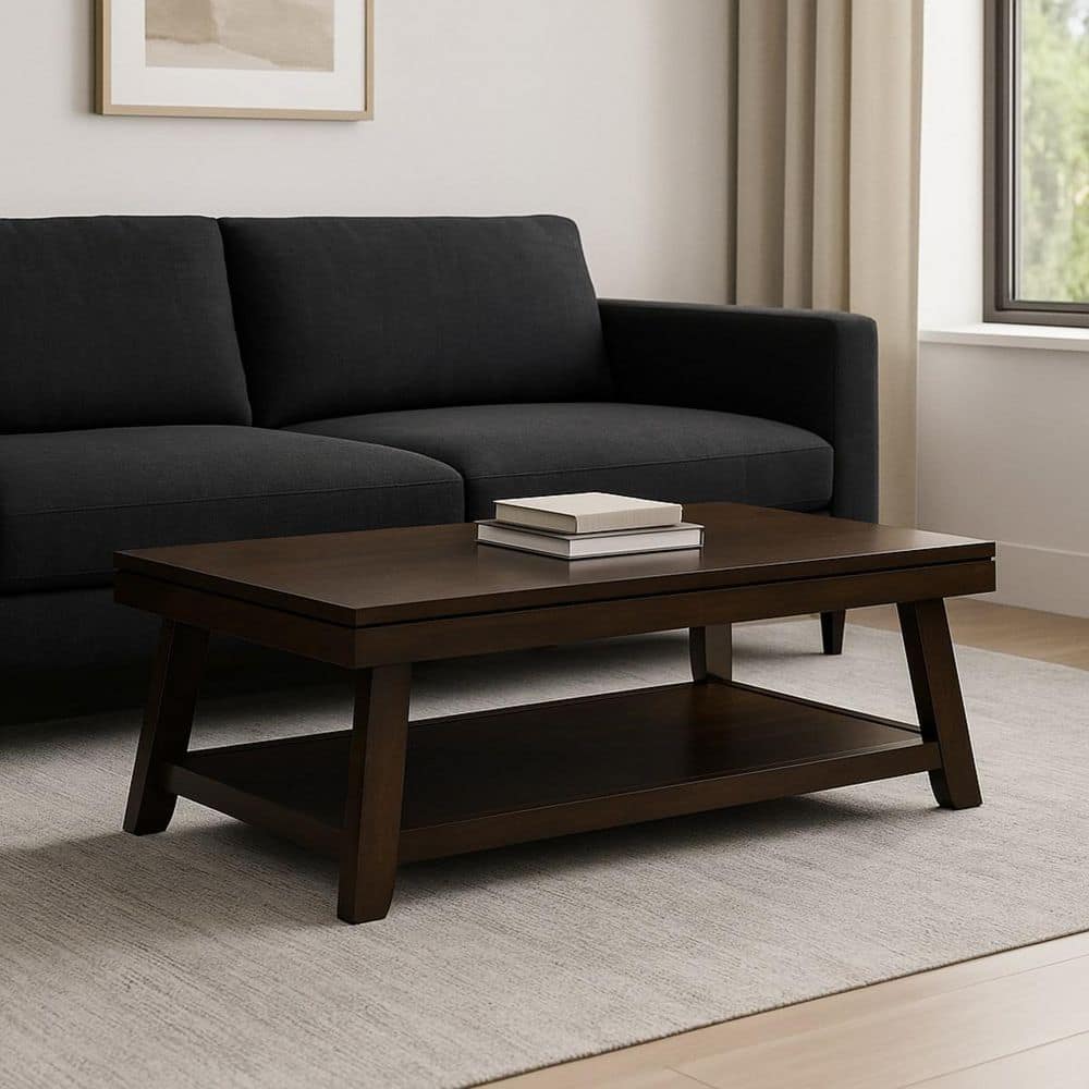 24 in. Brown Rectangle Wood Top Coffee Table with Storage Shelf