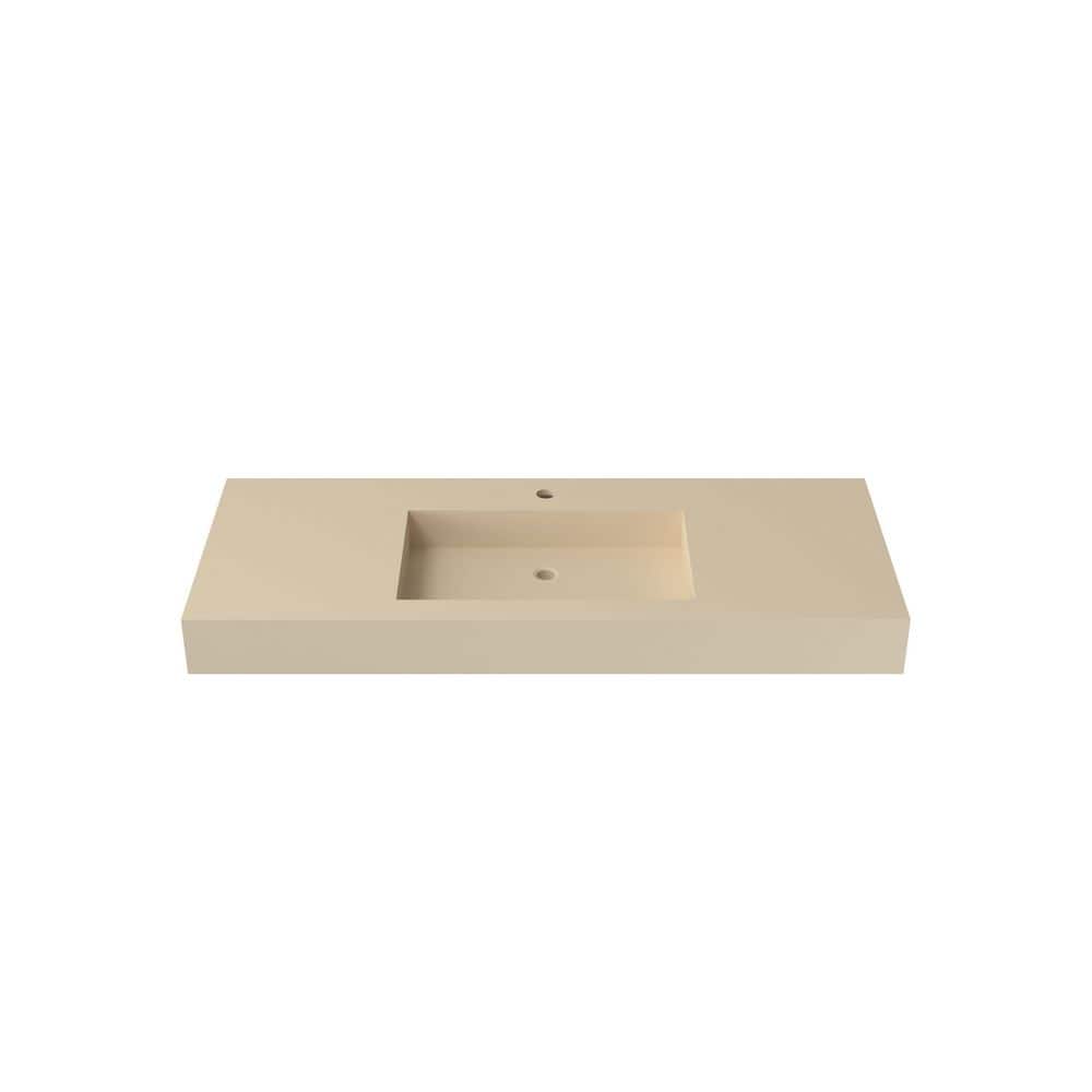 47 in. x 19 in. Solid Surface Wall-Mounted Bathroom Vessel Sink in Cream with Faucet Hole price history on PriceWatchPro