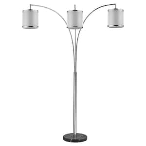 79.5 in. Silver and Black 3 Light 1-Way (On/Off) Tree Floor Lamp for Liviing Room with Cotton Round Shade