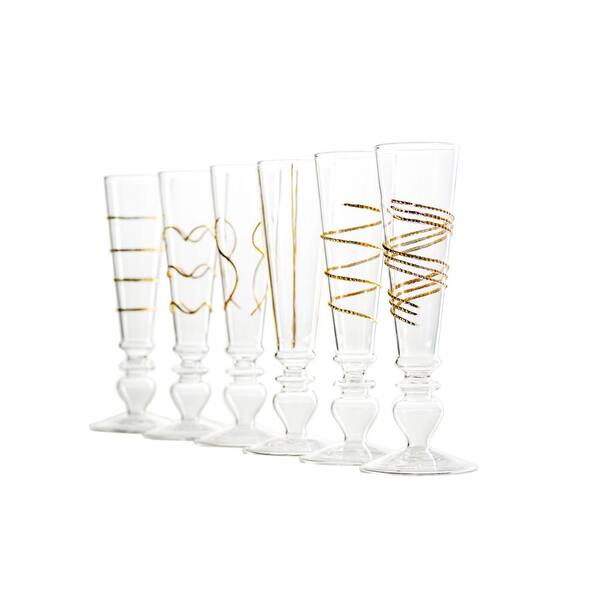 Abigails Footed Razzle Dazzle Flutes with Gold Accents (Set of 6)