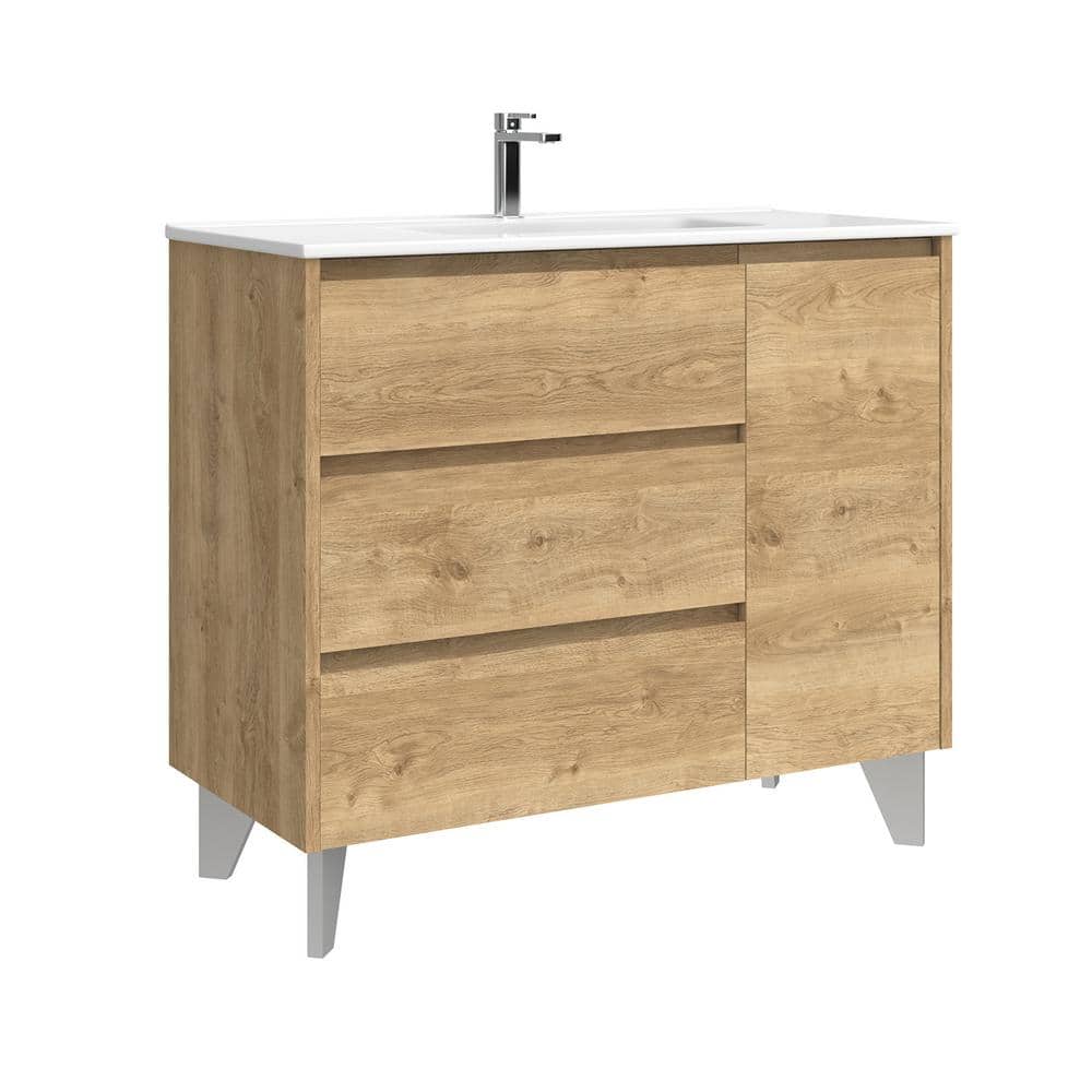 Lila 40.0 in. W Single Basin Freestanding Bath Vanity in Natural Oak with Ceramic White Top price history on PriceWatchPro