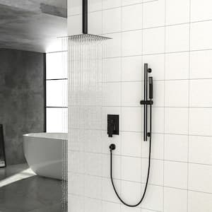 1-Spray Patterns with 1.8 GPM 16 in. Ceiling Mounted Dual Shower Head in Matte Black