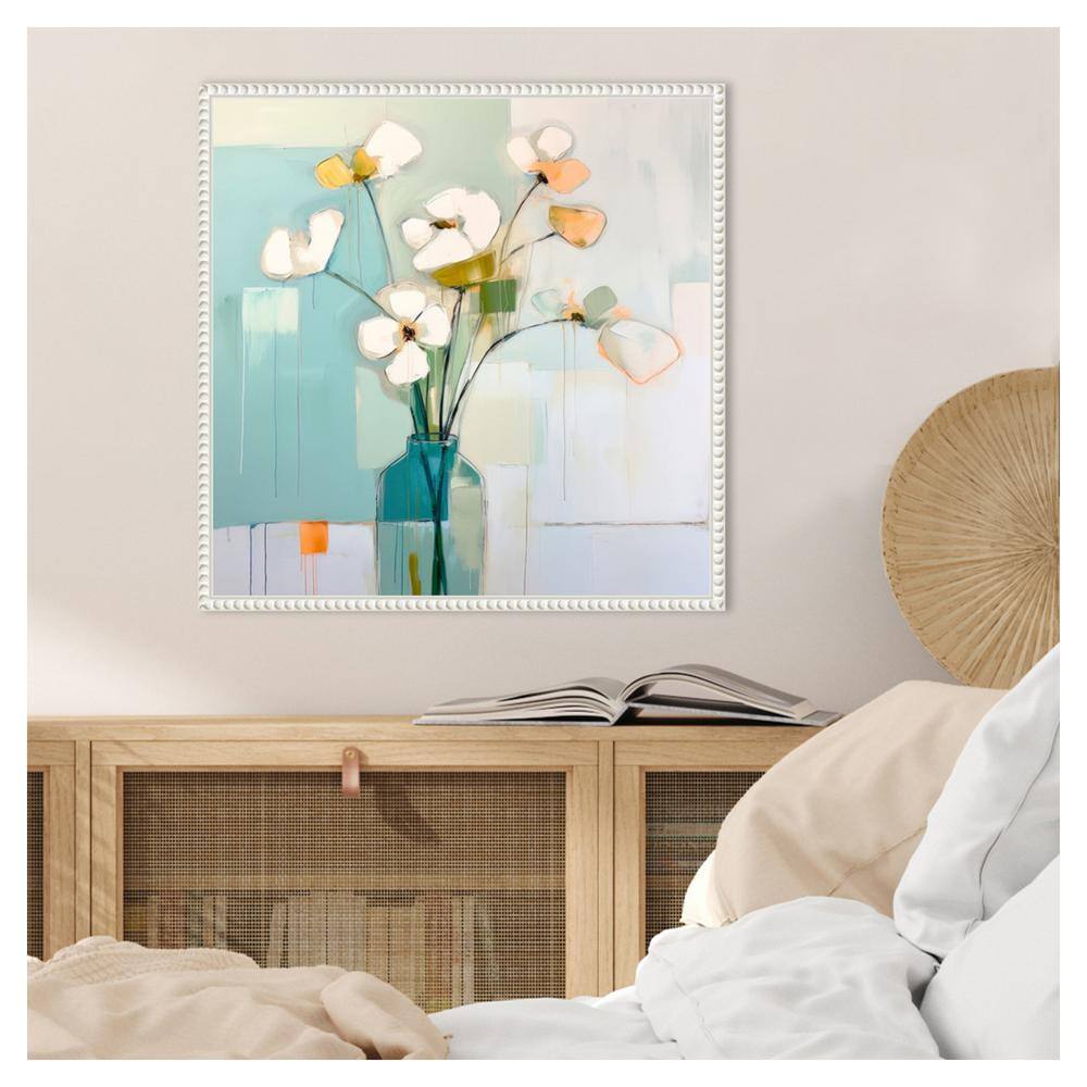 Flowers on the Window V Abstract Canvas Print in White Floater Frame