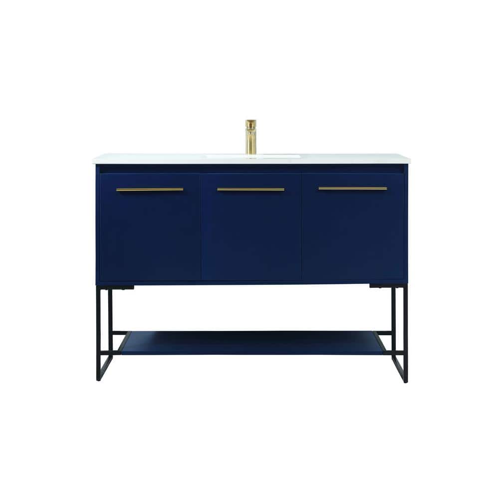 Timeless Home 48 in. W Single Bath Vanity in Blue with Engineered Stone Van