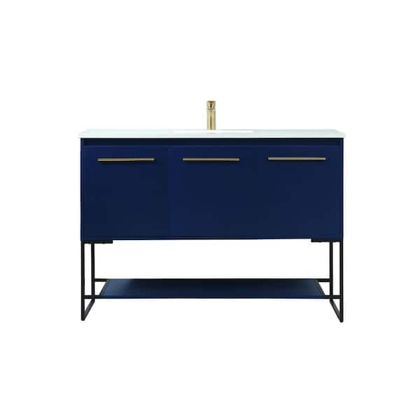 Unbranded Timeless Home 48 in. W Single Bath Vanity in Blue with Engineered Stone Vanity Top in Ivory with White Basin