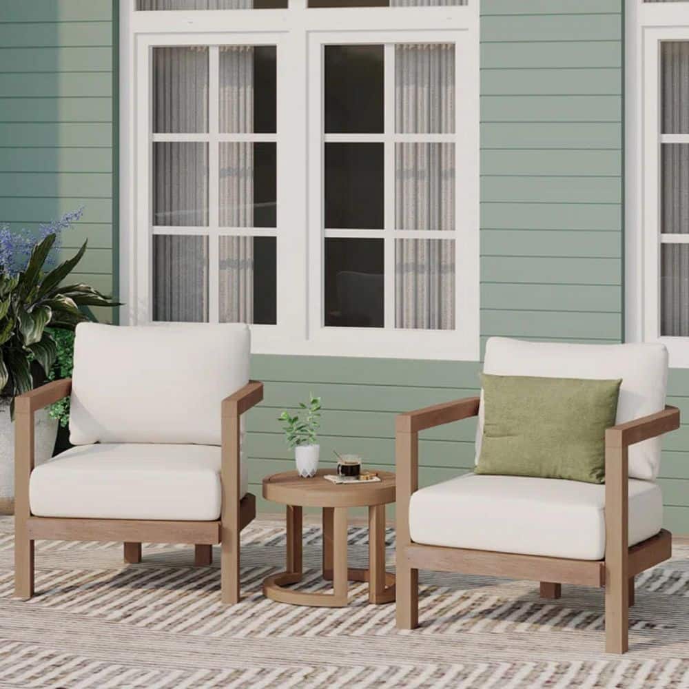 3-Piece Acacia Wood Outdoor Patio Conversation Set with Coffee Table For Ga