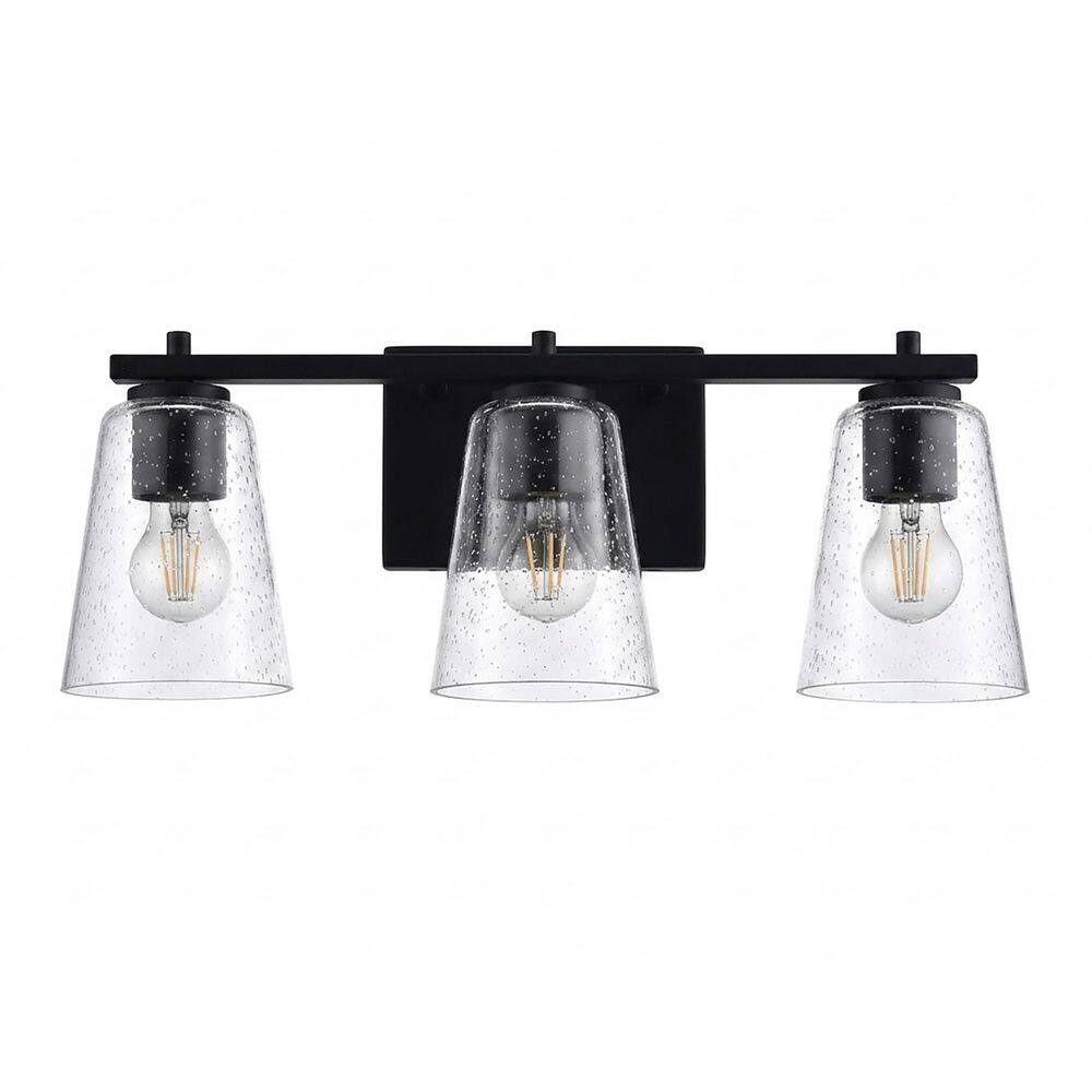 20 in. 3-Light Matte Black Modern Hardwired Bathroom Vanity Lights Fixture with Clear Seedy Glass Shades price history on PriceWatchPro