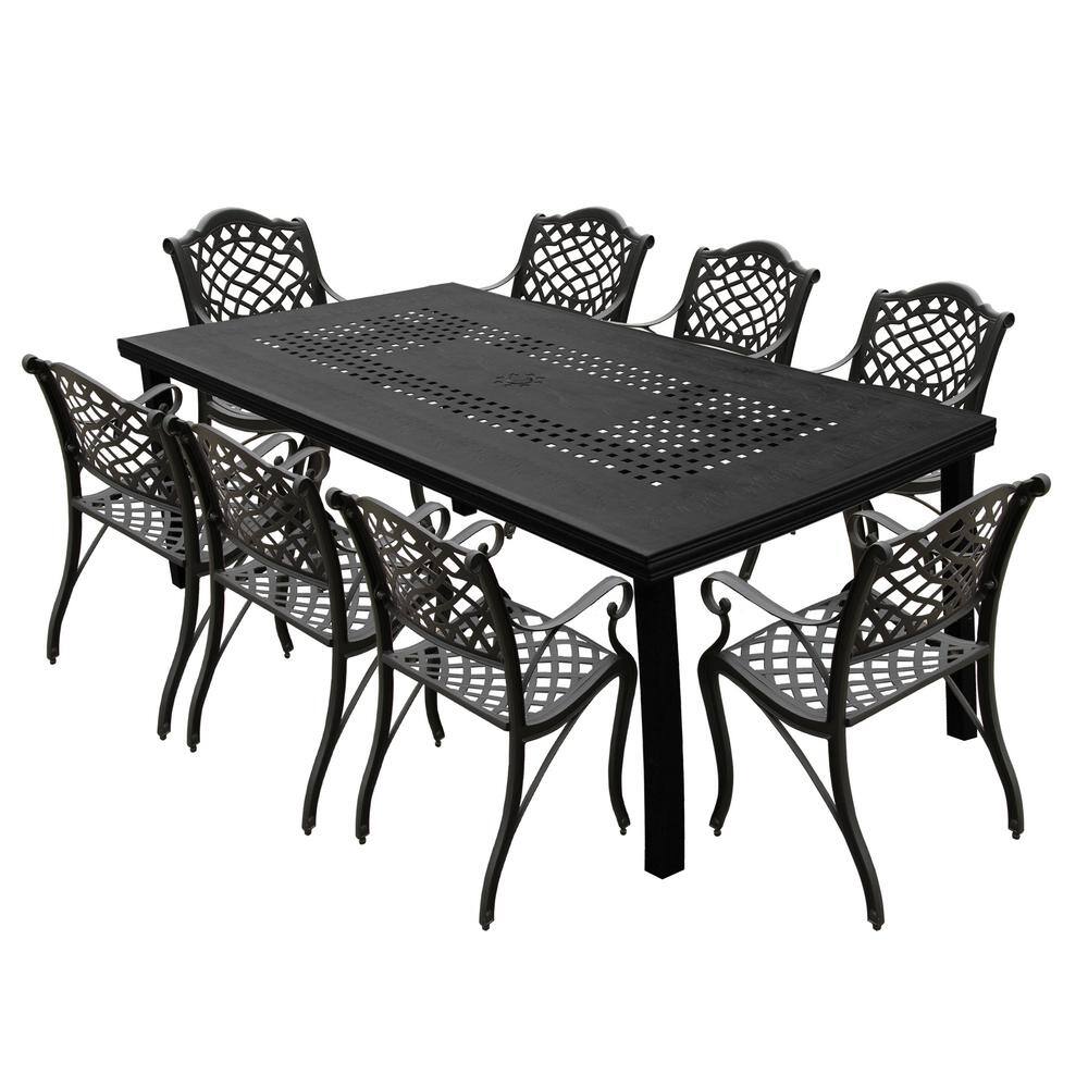Black 9-Piece Aluminum Rectangular Mesh Outdoor Dining Set with 8-Chairs price history on PriceWatchPro